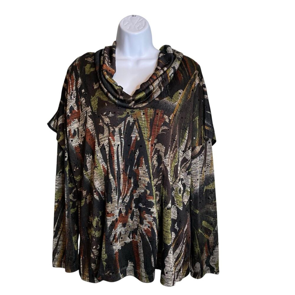 Picadilly Women's Abstract Sequins Cowl Neck‎ Top Size XXL Art to Wear Lagenlook